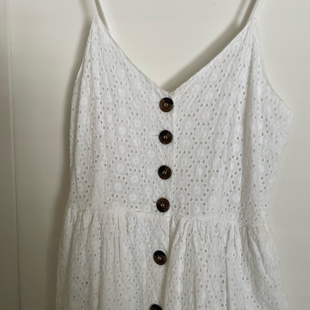 Japna White Sleeveless Eyelet Midi Sundress with Buttons - Picture 2 of 4